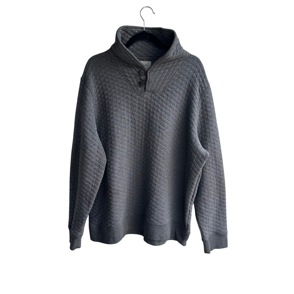 Billy Reid Mens XXL Quilted Mock Neck Pullover Grey Elbow Patches Button Placket
